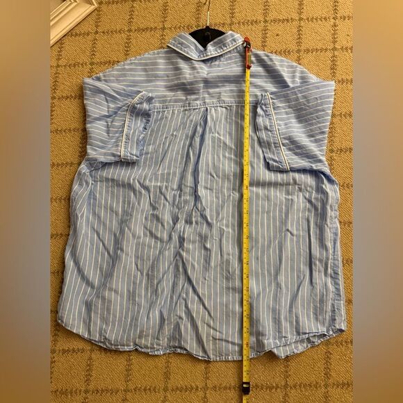 Stars Above Blue and  white striped pajama top shirt button up L - Picture 8 of 9